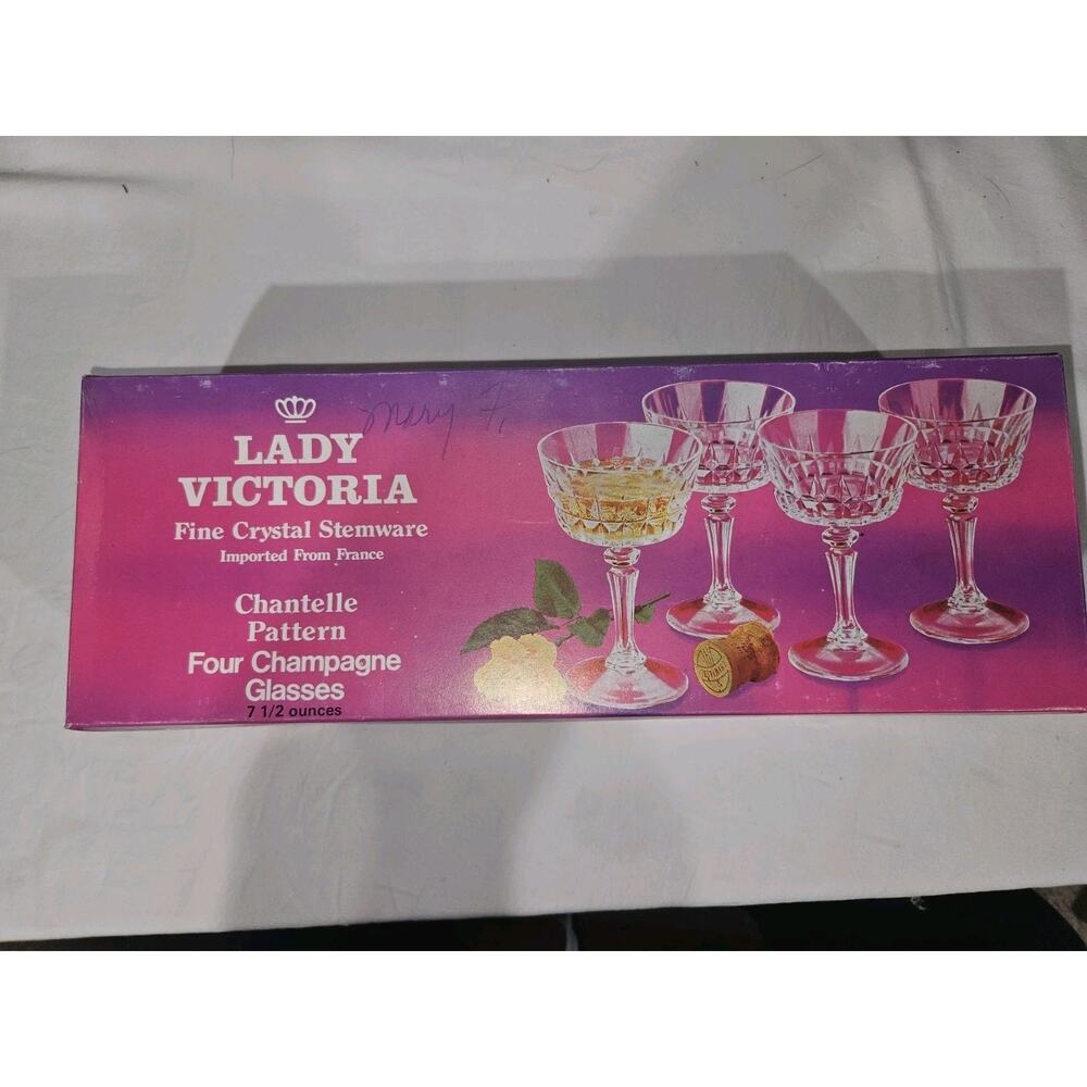 Lady Victoria Crystal Stemware France 4 Champagne 7.5 Oz Chantelle Pattern